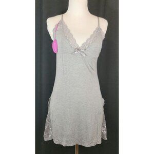 Avidlove Heather Gray Lace Trim Chemise Nightgown Slip Dress Sleepwear M